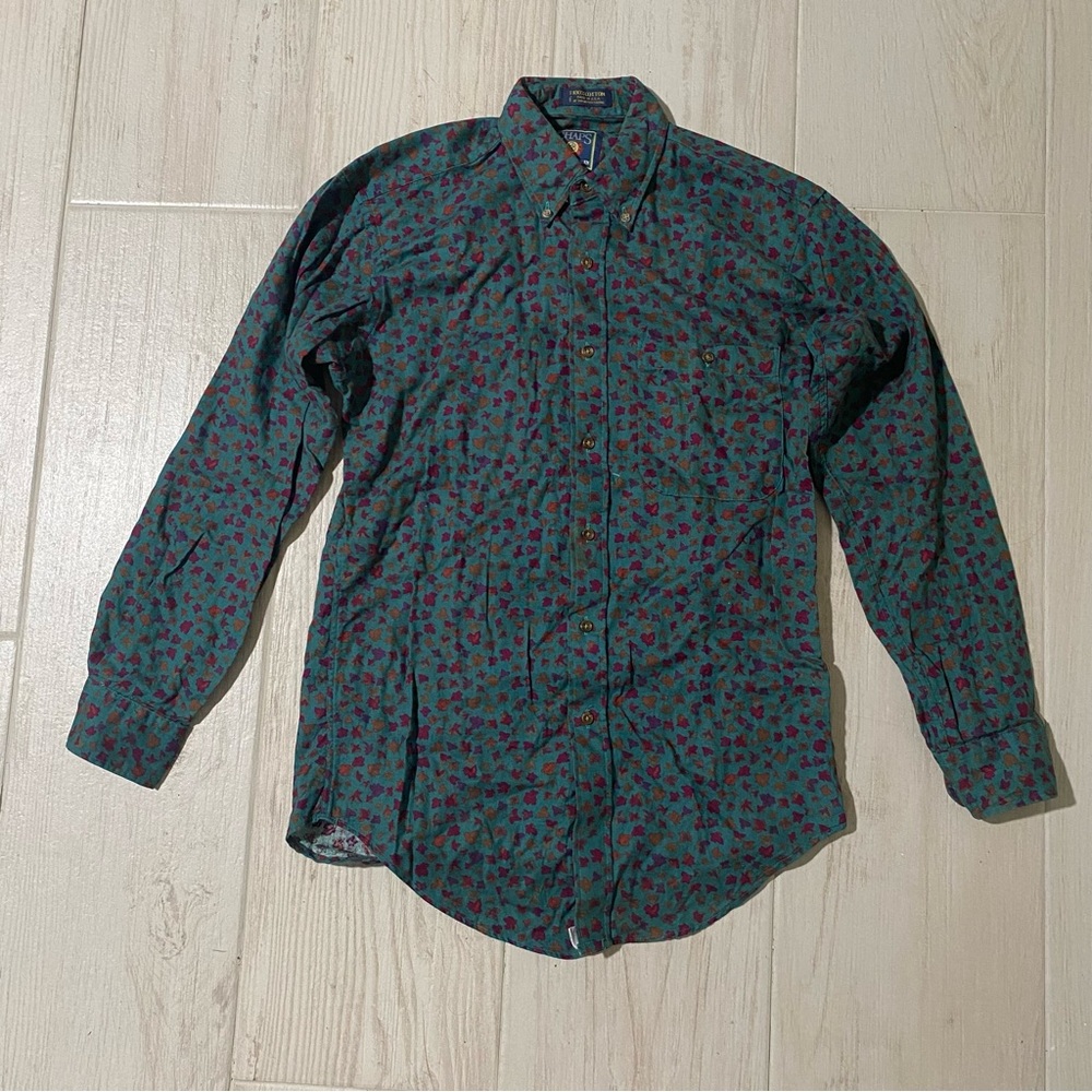 Vintage Ralph Lauren Chaps Long Sleeve Shirt Mens S  Button Down Leaf Print